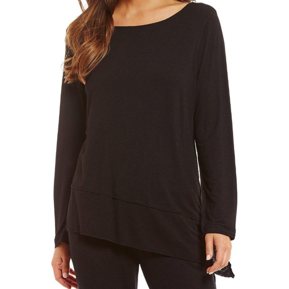 IRelax Tops - IRELAX Black Hi Low T Shirt Lounge NEW Large Linen